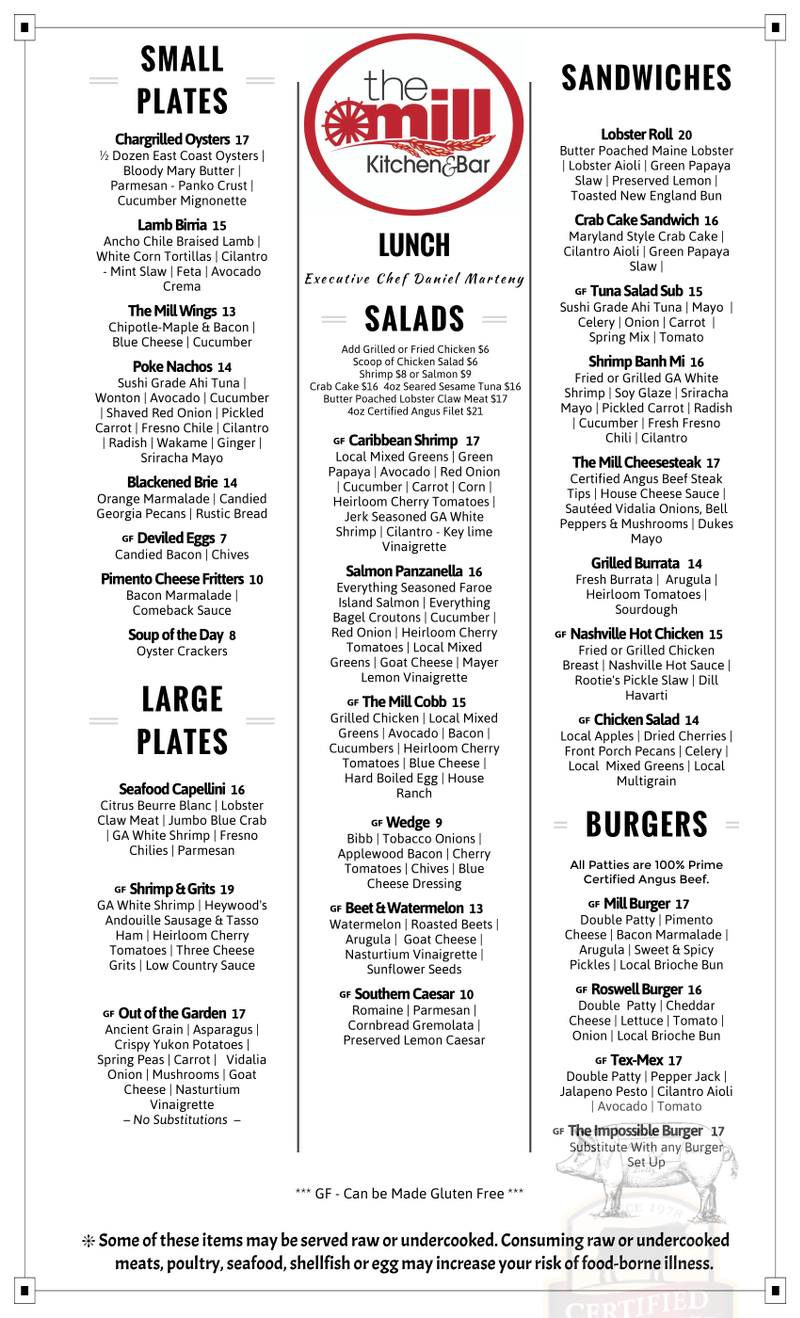 Lunch Restaurant Roswell Southern American Cuisine The Mill